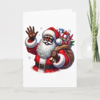 Black Santa and Bag of Gifts Personalize Christmas Card