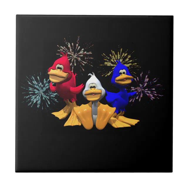 Cute 4th of July Red, White and Blue Ducks Tile