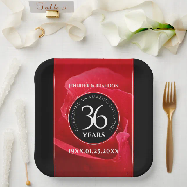 Elegant 36th Rose Wedding Anniversary Celebration Paper Plates