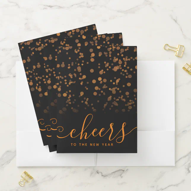 Handwritten Cheers to the New Year Copper Confetti Pocket Folder