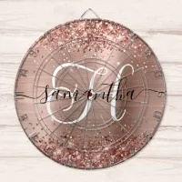 Glittery Rose Gold Glam Monogram Dart Board