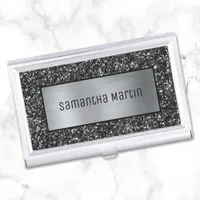 Shimmery Silver Ombre Foil Sparkly Black Glitter Business Card Case