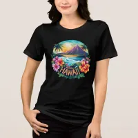 Hawaii Aloha Beach Tropical Flowers Travel Art Tri-Blend Shirt