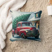 Vintage Truck with Christmas Tree Personalized Throw Pillow