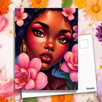 Pretty Woman of Color with Flowers in her Hair Postcard