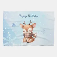 Cute Cartoon Deer in Snow Kitchen Towel