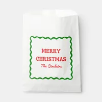 Modern Wavy Border Red & Green Christmas Party Favor Bag