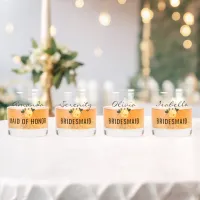 Bridal Team Gold Glitter Geo Orange Floral Wedding Whiskey Glass