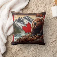 Canadian Landscape With Beaver and Maple Leaf Throw Pillow