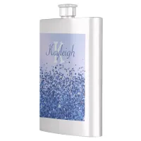 Simple Blue Brushed Metal and Glitter Monogram | Flask