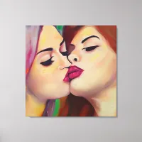 Watercolor Pride Two Women Share a Kiss Canvas Print