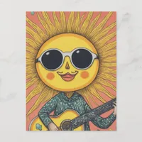 Whimsical Sunshine Playing Guitar Postcard