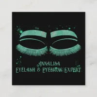 Luxury Watercolor Eyelash & Brow Beauty,Mint Green Square Business Card