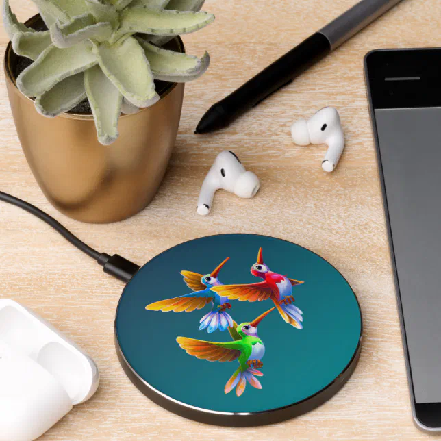 Colorful Hummingbirds in Flight Wireless Charger
