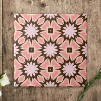 Pink & Brown Ethnic Mosaic Geometric Pattern Ceramic Tile