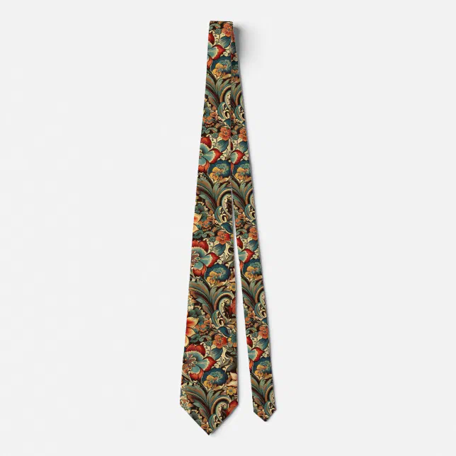 Medieval Antique Inspired Floral Motifs Neck Tie