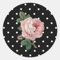 Pink Vintage Rose and Black Polka dots Stickers