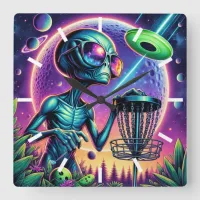 It's Time to Disc Golf  | Alien  Square Wall Clock