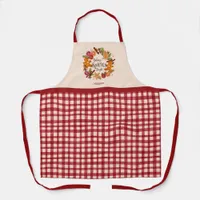 Cozy Christmas Red Hand Drawn Gingham Gingerbread  Apron