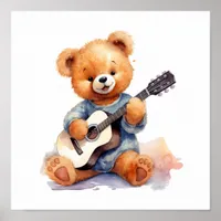 Nursery Art Poster Teddy Bear Guitar Right-Handed