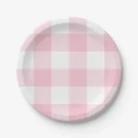 Pastel Pink Gingham Plaid Pattern Paper Plates