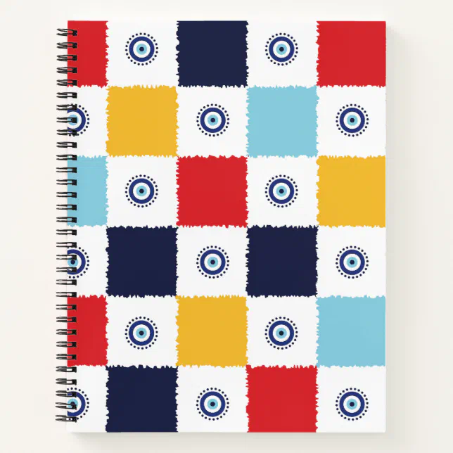 Greek Eye Colorful Squares Pattern Notebook