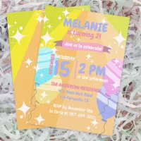 Colorful Cartoon Balloons Sparkles Birthday Party Invitation