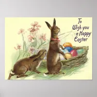 Vintage Brown Easter Rabbits Eggs in Basket, ZSSG Poster