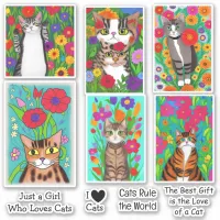 Folk Art Cats and Colorful Flowers Sticker