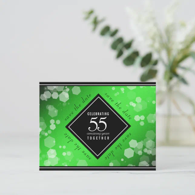 Elegant 55th Emerald Wedding Anniversary Announcement Postcard