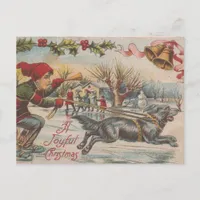 Vintage Christmas Ice-Skating With The Dog Holiday Postcard