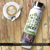 "Lucky Mommy" Shamrock Clover Floral Photo Water Bottle