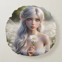 Beautiful April Fairy in Daisies Round Pillow