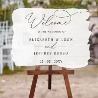 Modern Script White Black Wedding Welcome Sign