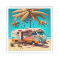 Retro RV and Palm Trees Acrylic Tray