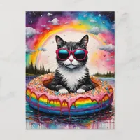 Cute Cat in a Doughnut on a Float Trip Postcard