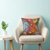 Colorful Crazy Kitty Cat Kitten Collage Throw Pillow