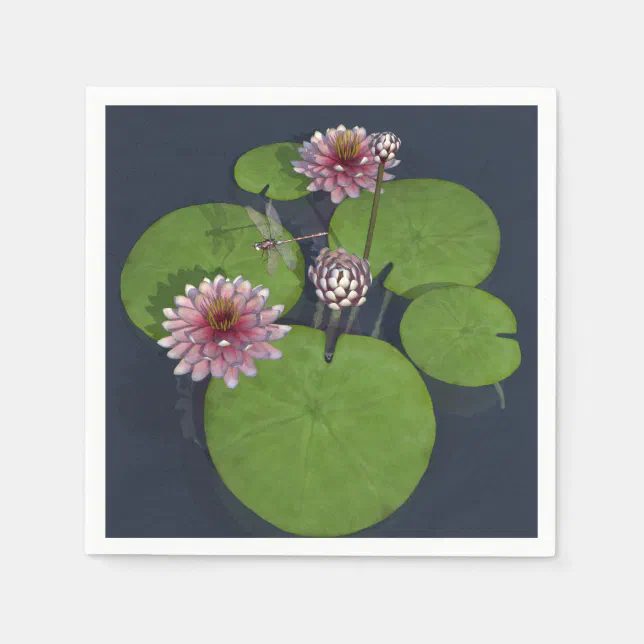 Pretty Pink Water Lily and Dragonfly Napkins