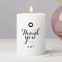 Minimalist Monogrammed Heart Wedding Thank You Pillar Candle