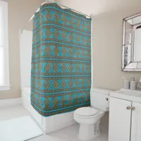 Southwest Mountain Peaks Turquoise Geometric Shower Curtain