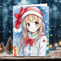 Personalized Anime Girl Coloring Page Christmas Card