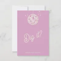 Retro Groovy 70s Cute Ivory Pink Disco Wedding RSVP Card