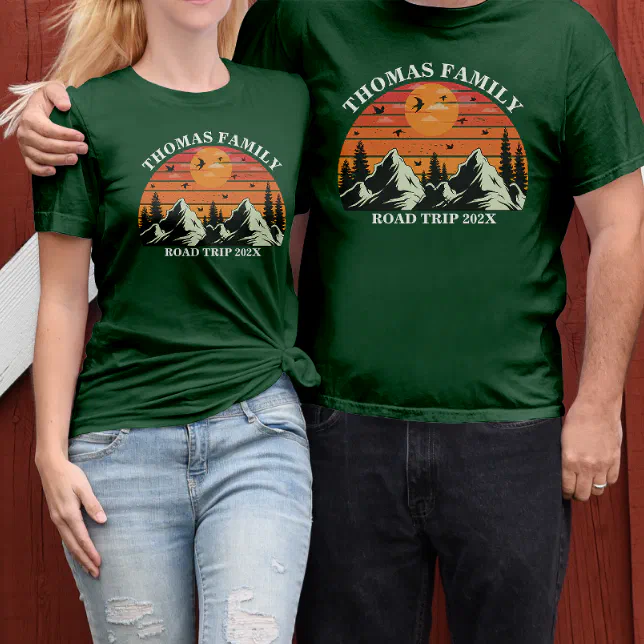 Custom Family Reunion Road Trip Mountain Sunset T-Shirt