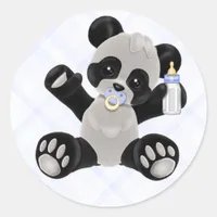 Panda with Pacifier Blue Baby Boy Classic Round Sticker