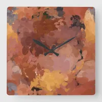 Trendy Abstract Watercolor Art Warm Colors Square Wall Clock