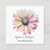 *~* AP57 Boho QR Bold Retro 60's Flower DAISY Square Business Card