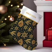 Gold Rustic Pine Cones Holiday Personalized Name Small Christmas Stocking