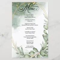 Modern Green Gold Frame Foliage Wedding Menu