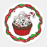 Christmas Cupcake with Candy Cane   Classic Round Sticker