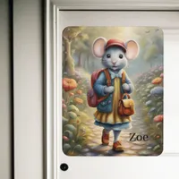 Cute mouse girl on her way to school, personalize door sign